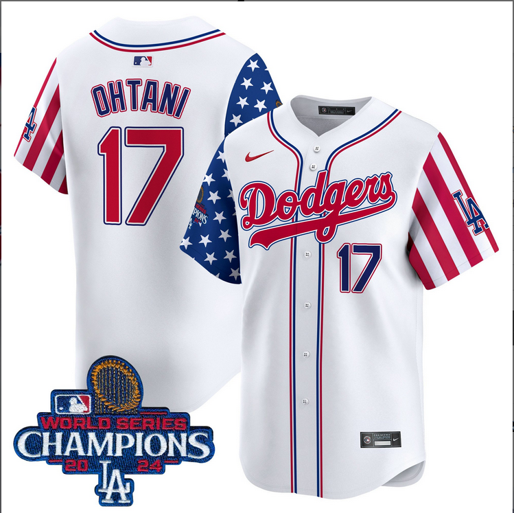 Men MLB Los Angeles Dodgers 17 Ohtani American Style white 2024 World Series Champions Limited Jersey